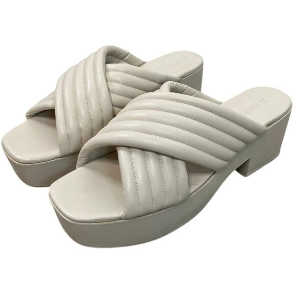 Mercedes Castillo Veronica Leather Crisscross Platform Sandals Linen Sz 11/ EU41 - Picture 4 of 10